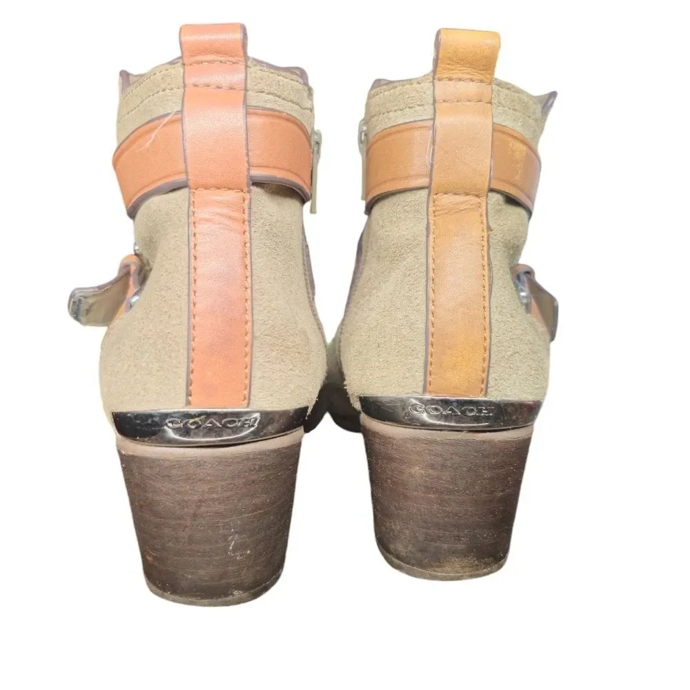 Coach Pauline Tan Suede Side Zip Ankle Bootie 7.5